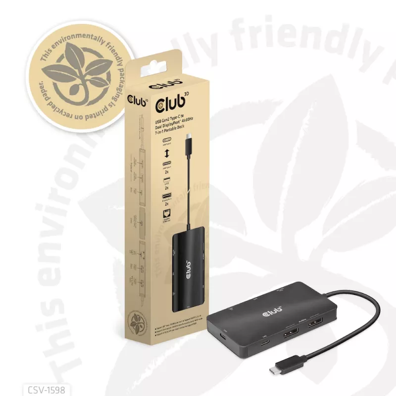 CLUB3D USB Gen2 Type-C uz diviem DisplayPort 4k60Hz 7-in-1 centrmezgls