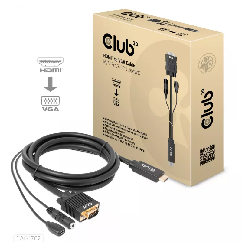 CLUB3D HDMI uz VGA kabelis V/V 2m/6.56ft 28AWG