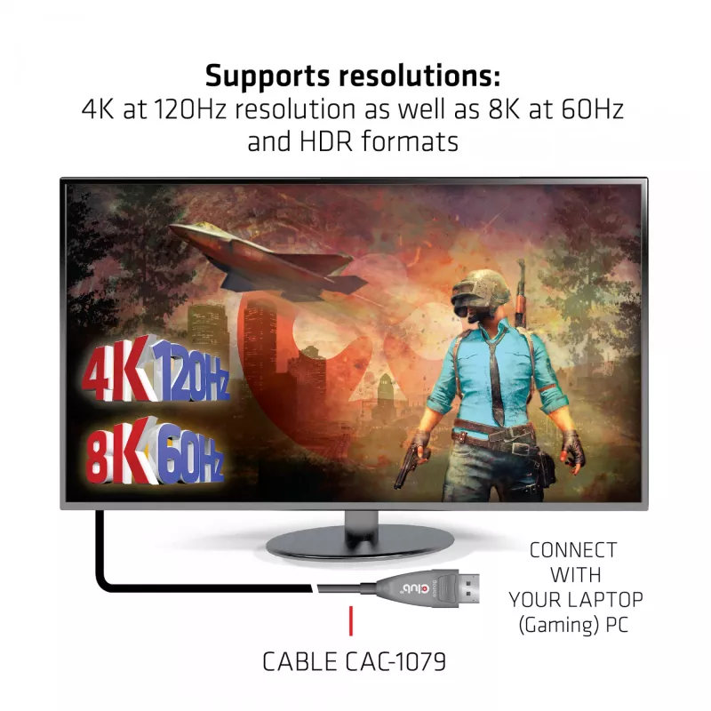 CLUB3D DisplayPort 1.4 aktīvais optiskais kabelis, vienvirziena, 4K120Hz 8K60Hz, M/M, 20m/65.62ft