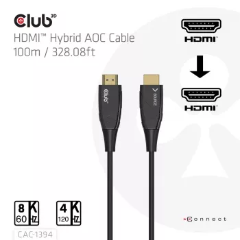 CLUB3D CAC-1394 Ultra High Speed AOC kabelis 4K120Hz/8K60Hz vienvirziena M/M 100m