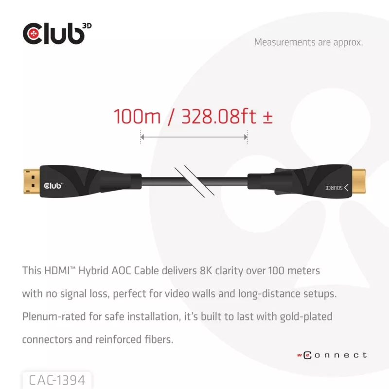CLUB3D CAC-1394 Ultra High Speed AOC kabelis 4K120Hz/8K60Hz vienvirziena M/M 100m