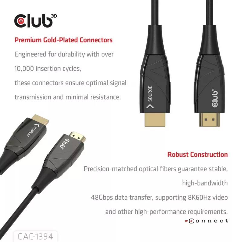 CLUB3D CAC-1394 Ultra High Speed AOC kabelis 4K120Hz/8K60Hz vienvirziena M/M 100m