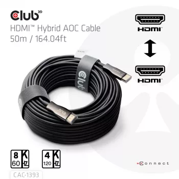 Club 3D HDMI Hybrid AOC kabelis 8K60Hz / 4K120Hz 50 m, HDMI Type A vīrietis–vīrietis