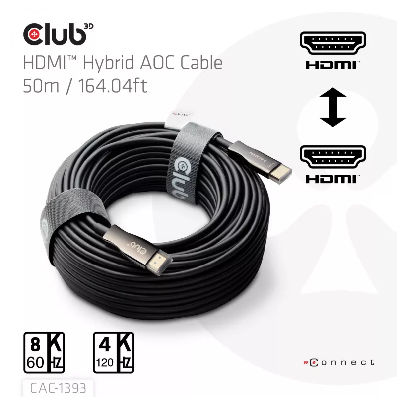 Club 3D HDMI Hybrid AOC kabelis 8K60Hz / 4K120Hz 50 m, HDMI Type A vīrietis–vīrietis