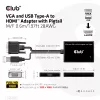 CLUB3D VGA un USB Type-A uz HDMI adapteris ar pigtail kabeli M/F 0,6 m/1,97 pēdas 28AWG