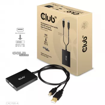 CLUB3D Mini DisplayPort uz Dual Link DVI, HDCP OFF versija Apple Cinema displejiem aktīvais adapteris