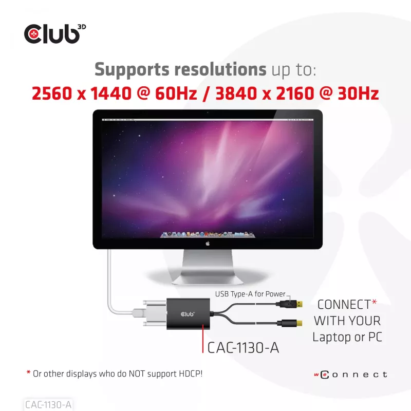 CLUB3D Mini DisplayPort uz Dual Link DVI, HDCP OFF versija Apple Cinema displejiem aktīvais adapteris