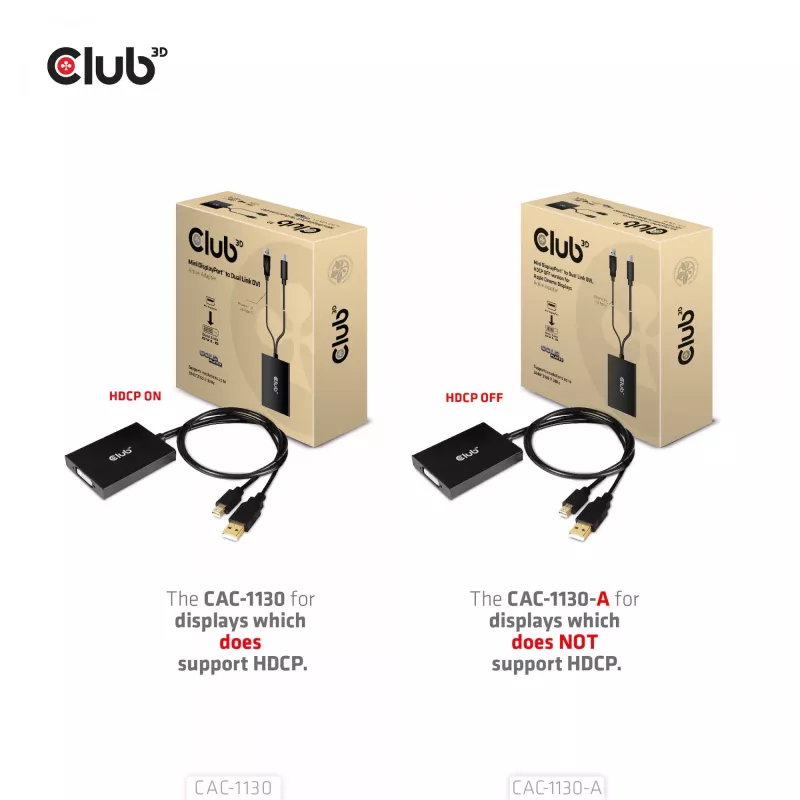 CLUB3D Mini DisplayPort uz Dual Link DVI, HDCP OFF versija Apple Cinema displejiem aktīvais adapteris