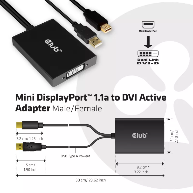 Aktīvais adapteris MiniDisplayPort 1.2a uz Dual Link DVI-D CLUB3D CAC-1130