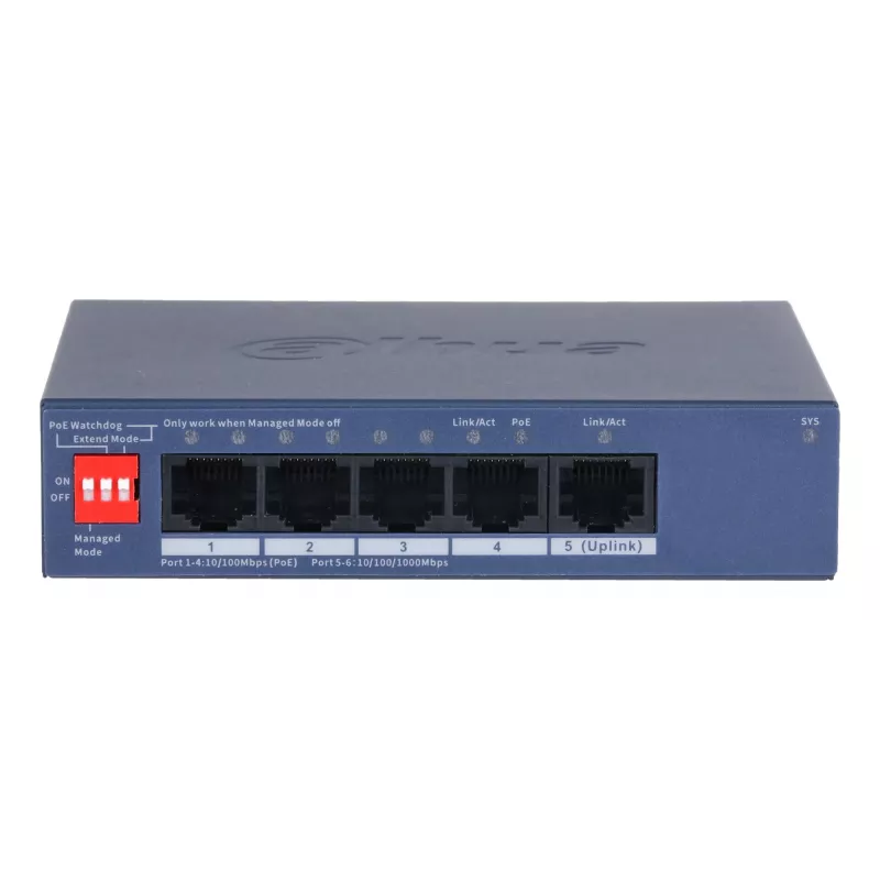 Dahua Technology CS4005-4ET1GT-36 tīkla komutators, pārvaldāms, L2, Gigabit Ethernet (10/100/1000), Power over Ethernet (PoE), zils