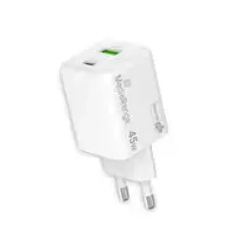 MediaRange MRMA113-2 USB-C 45W maiņstrāvas iekštelpu lādētājs viedtālrunim un planšetdatoram, balts, ieeja 100–240V
