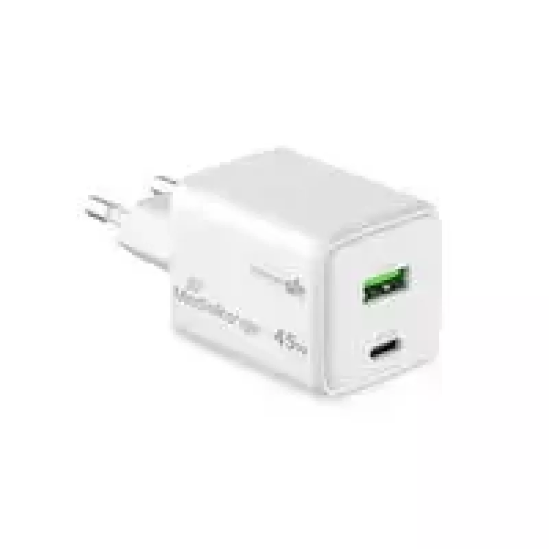 MediaRange MRMA113-2 USB-C 45W maiņstrāvas iekštelpu lādētājs viedtālrunim un planšetdatoram, balts, ieeja 100–240V