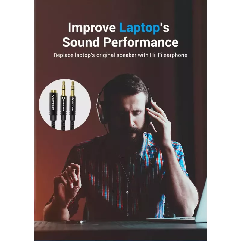 Audio adaptera kabelis Vention 2×3,5 mm vīrišķais uz 4-polu 3,5 mm sievišķo, 0,3 m, melns