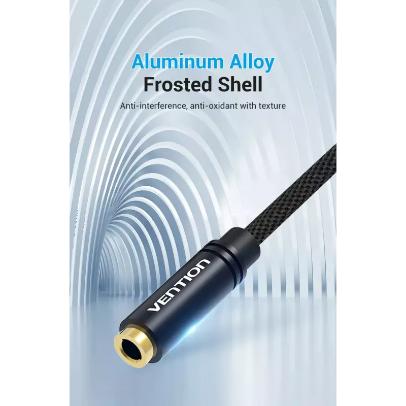 Audio adaptera kabelis Vention 2×3,5 mm vīrišķais uz 4-polu 3,5 mm sievišķo, 0,3 m, melns