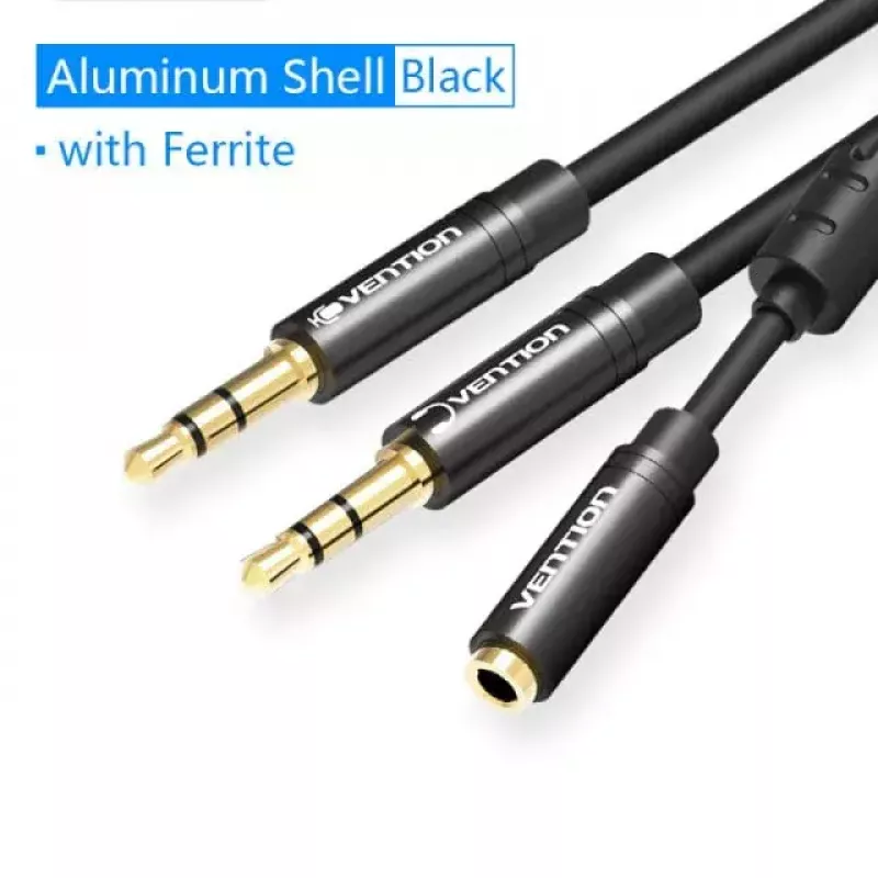 Audio adaptera kabelis Vention 2×3,5 mm vīrišķais uz 4-polu 3,5 mm sievišķo, 0,3 m, melns