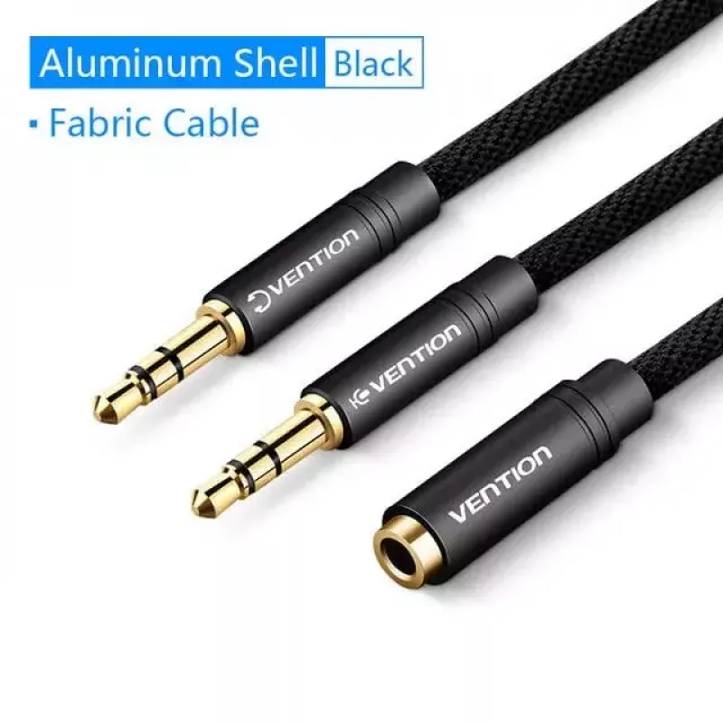 Audio adaptera kabelis Vention 2×3,5 mm vīrišķais uz 4-polu 3,5 mm sievišķo, 0,3 m, melns