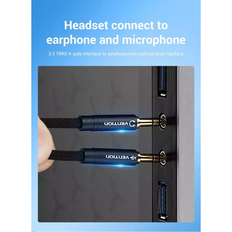 Audio adaptera kabelis Vention 2×3,5 mm vīrišķais uz 4-polu 3,5 mm sievišķo, 0,3 m, melns