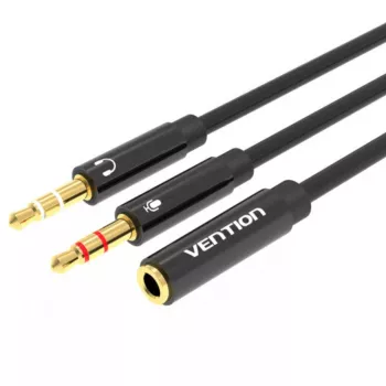 Audio adaptera kabelis Vention 2×3,5 mm vīrišķais uz 4-polu 3,5 mm sievišķo, 0,3 m, melns