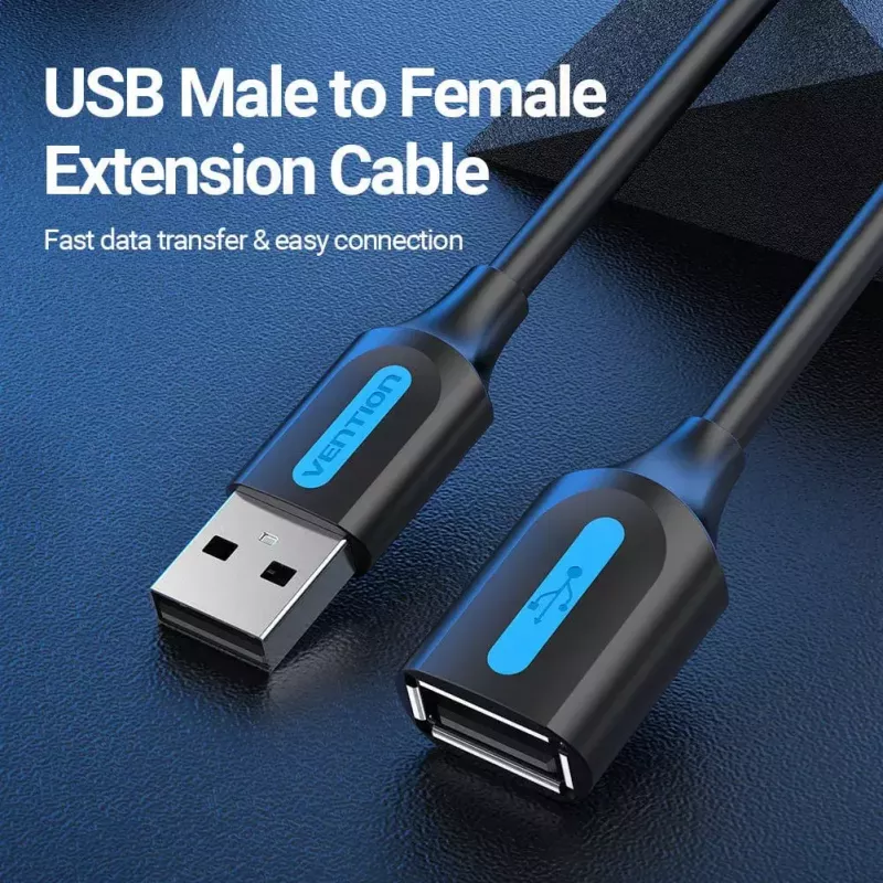Vention USB 2.0 A vīrieša–A sieviešu tipa pagarinātājs, 2 m, melns, PVC