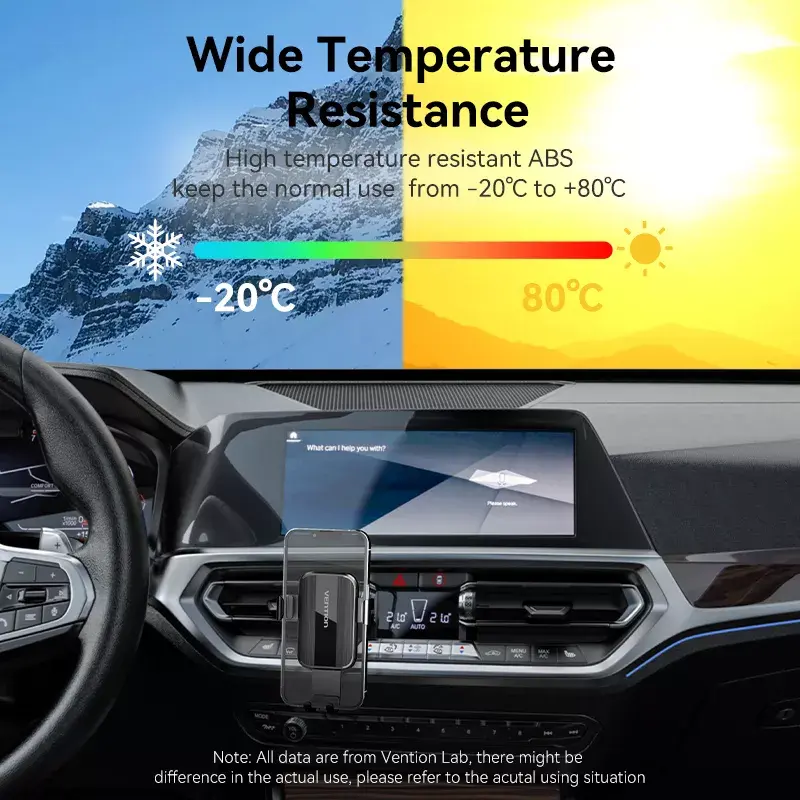 Vention KCTB0 automašīnas ventilācijas telefona turētājs — pasīvs automātiski saspiedošs turētājs 4,7–7,2 collu tālruņiem, melns, ABS/TPU, 117,6×73×84,3 mm