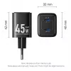 Vention FEFW0-EU maiņstrāvas iekštelpu ātrais lādētājs 45 W, 2x USB-C, saderīgs ar viedtālruņiem, klēpjdatoriem, planšetdatoriem, viedpulksteņiem, austiņām, balts
