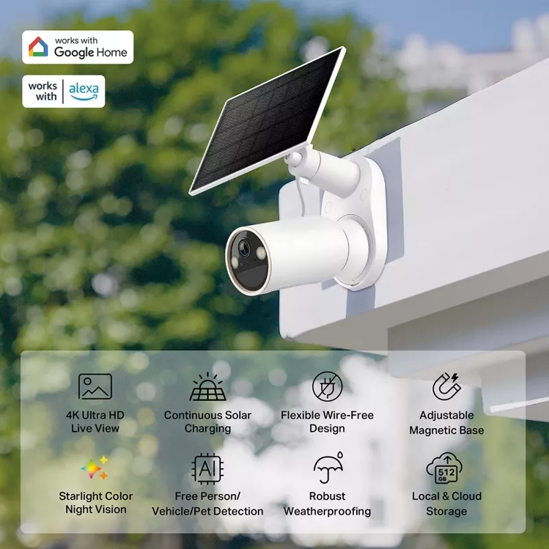 IP drošības kamera TP-Link Tapo C460 KIT — āra lodes tipa, 8 MP 3840×2160, 12× digitālā tālummaiņa, stiprinājums pie sienas, divvirzienu audio, Wi‑Fi, balta