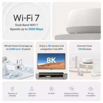 TP-Link DECO BE22(1-PACK) mesh wi-fi system Dual-band (2.4 GHz / 5 GHz) Wi-Fi 7 (802.11be) balta 2 Internal