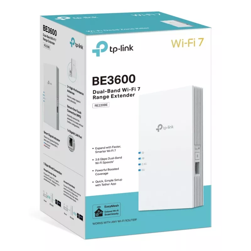 Bezvadu diapazona paplašinātājs TP-Link RE220BE — divjoslu 2,4/5 GHz, 802.11ac, 2 ārējās antenas, 100–240 V ieeja