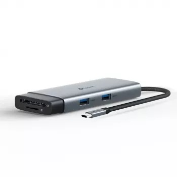 USB-C centrmezgls TP-Link UH7021C — HDMI, USB 3.2 Gen1, USB 2.0, SD/microSD, 5000 Mbit/s, alumīnijs, melns