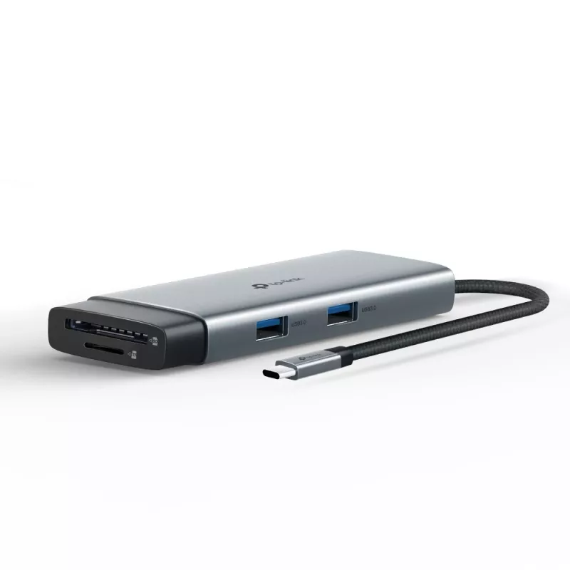 USB-C centrmezgls TP-Link UH7021C — HDMI, USB 3.2 Gen1, USB 2.0, SD/microSD, 5000 Mbit/s, alumīnijs, melns