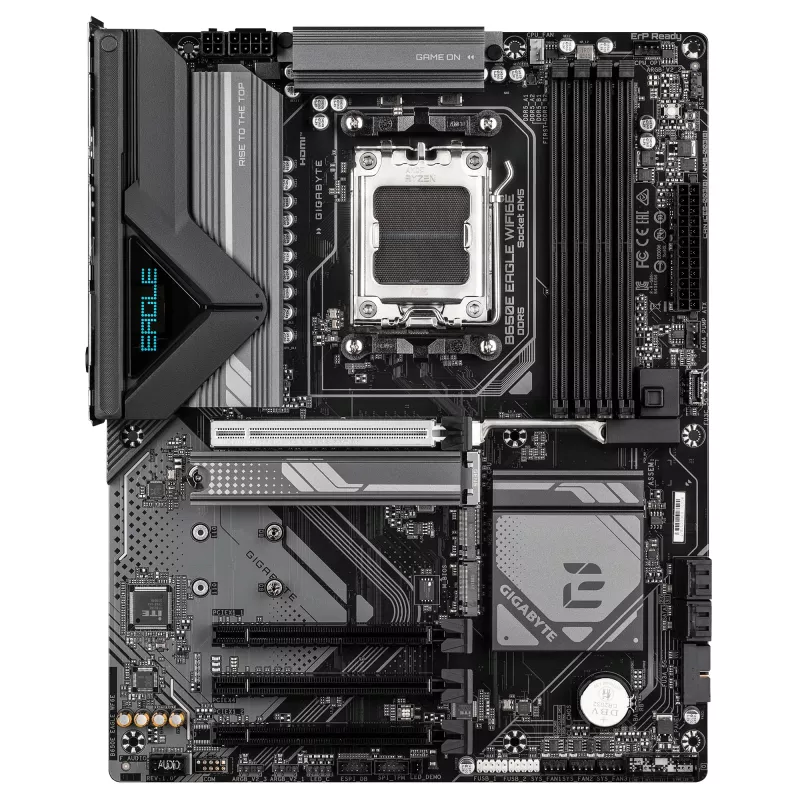 GIGABYTE B650E EAGLE WIFI6E mātesplate - AMD Ryzen 9000 sērijas CPU, 8+2+2 fāžu VRM, līdz 8200MHz DDR5 (OC), 1xPCIe 5.0 + 2xPCIe 4.0 M.2, 2.5GbE LAN, WIFI 6E, USB 3.2 Gen 2