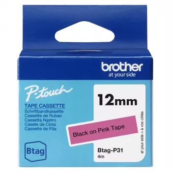 Lentu etiķešu printerim Brother BTAG-P31 Melns uz rozā 1,2 cm 4 m