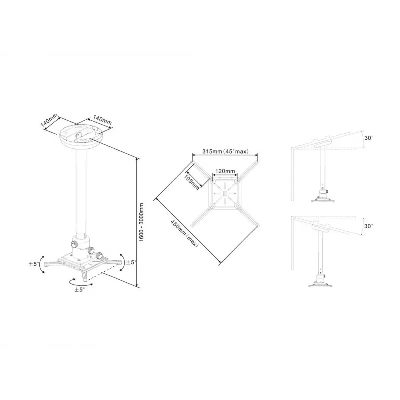 Multibrackets M Universal Projector Ceiling Mount 1600-3000 ar precīzās regulēšanas funkciju