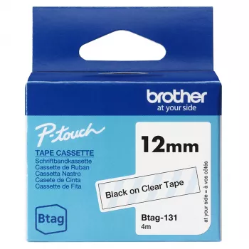 Līmējamā lente Brother BTAG-131 Melna uz caurspīdīgas 1,2 cm 4 m