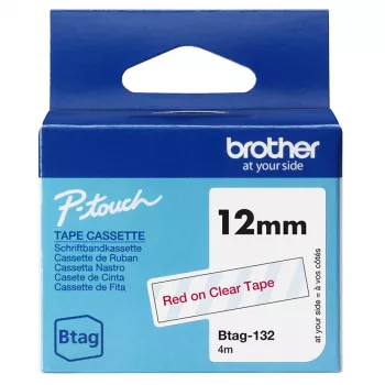 Etiķešu lente Brother BTAG-132 Sarkana uz caurspīdīgas 1.2 cm 4 m