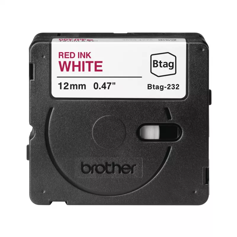 Etiķešu lente Brother BTAG-232 sarkans uz balta 1.2 cm 4 m