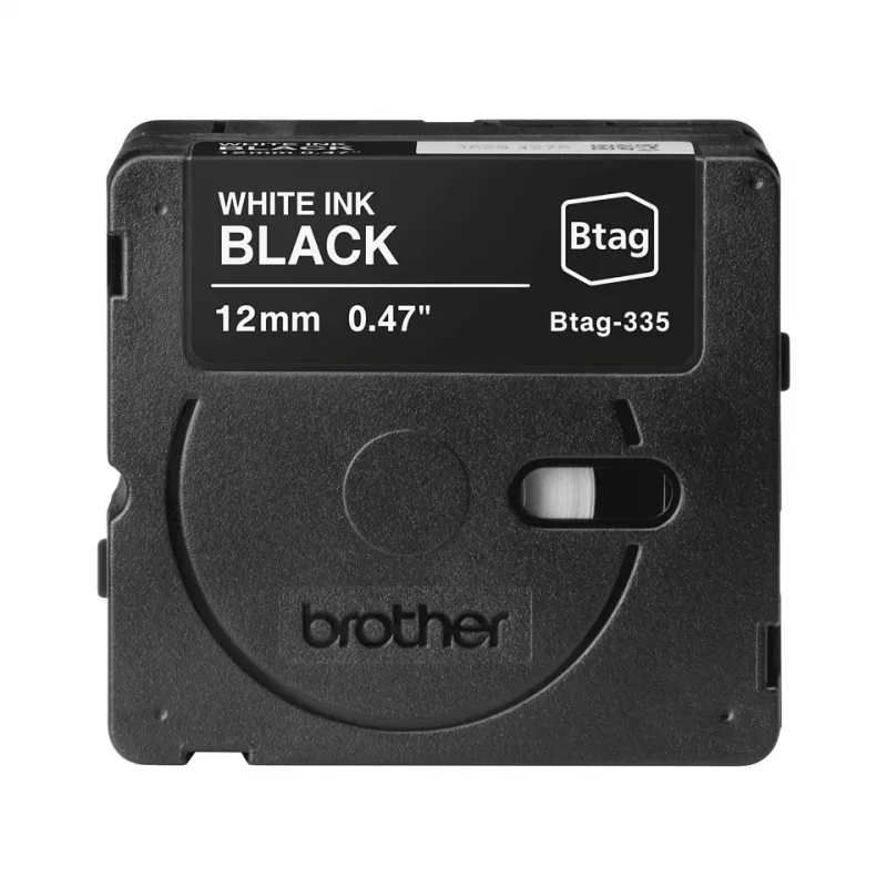 Uzlīmju lente Brother BTAG-335 Balta uz melna 1,2 cm 4 m