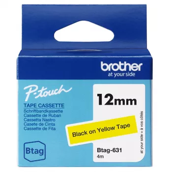 Mārķēšanas lente Brother BTAG-631 Melna uz dzeltenas 1.2 cm 4 m
