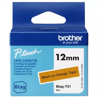 Etiķešu lente Brother BTAG-T31 Melns uz oranža 1,2 cm 4 m