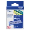 Brother laminēta lente 9mm, melns uz zila, TZe, melna, termopārnese, Filipīnas, 5 gadi