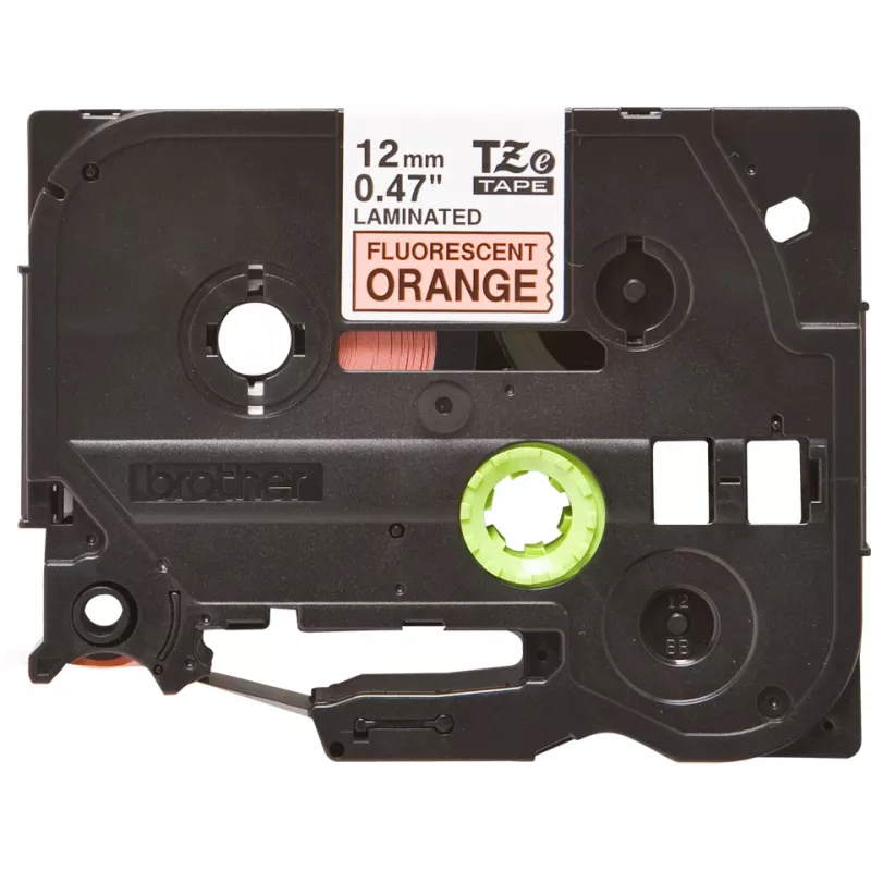Lentu lente Brother TZe TZEB31 12mm melna uz fluorescējoši oranža