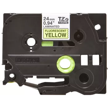 Brother laminēta lente TZe melna uz fluorescējoši dzeltena fona 2,4 cm 5 m