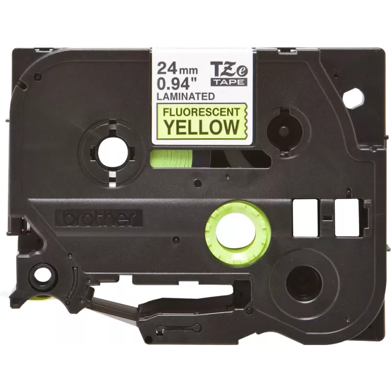 Brother laminēta lente TZe melna uz fluorescējoši dzeltena fona 2,4 cm 5 m