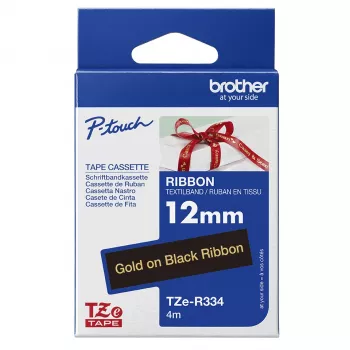Brother TZE-R334 lentes uzlīmju izgatavošanai Zelts uz melna