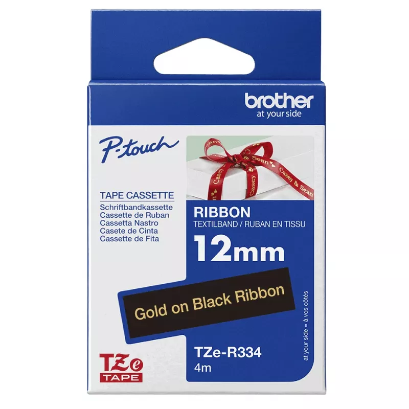 Brother TZE-R334 lentes uzlīmju izgatavošanai Zelts uz melna