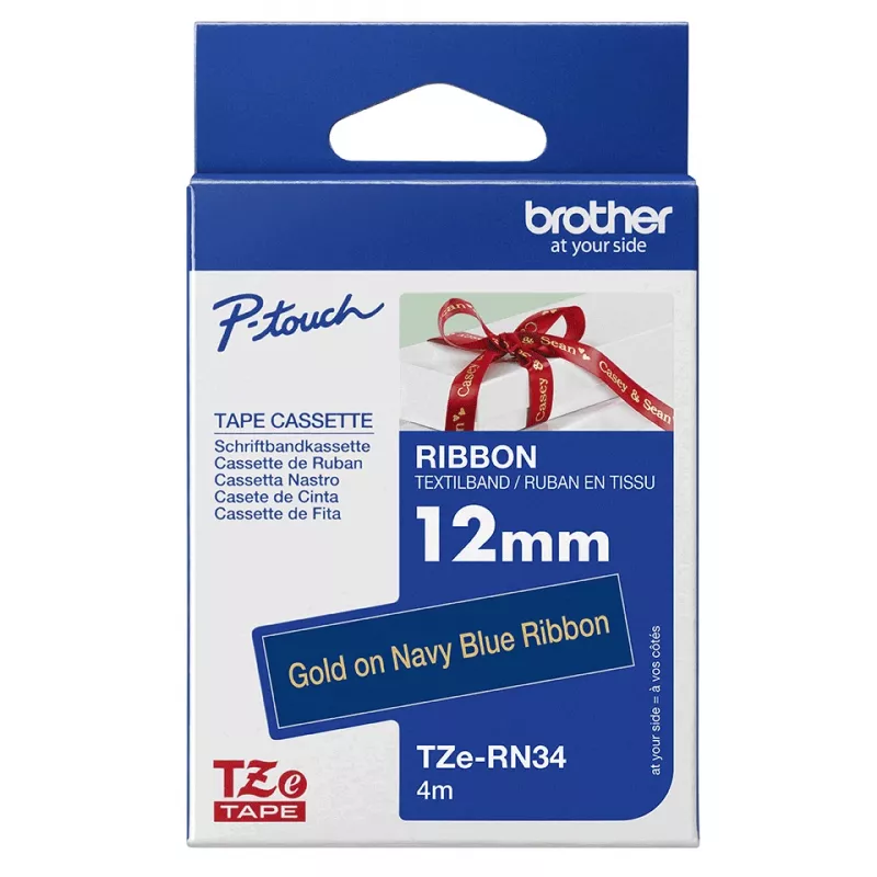 Brother TZE-RN34 lente etiķešu izgatavošanai Zelts uz tumši zilas