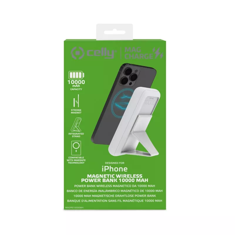 Celly MAGPB10000WH ārējais akumulators 10000 mAh Bezvadu uzlāde Balts