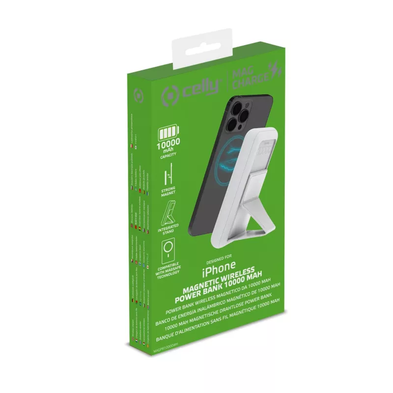 Celly MAGPB10000WH ārējais akumulators 10000 mAh Bezvadu uzlāde Balts