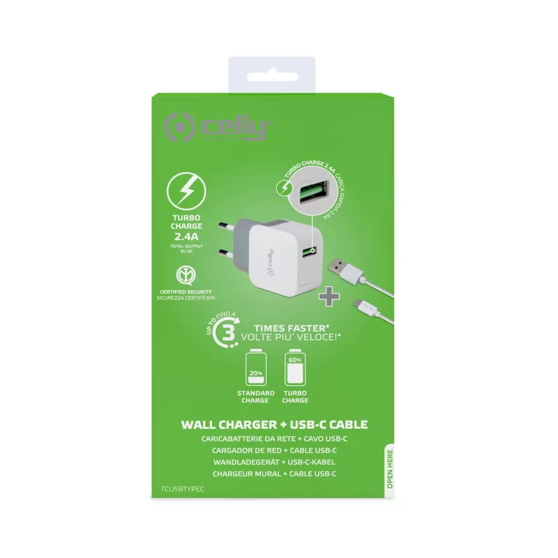 Celly TCUSBTYPEC mobilās ierīces lādētājs Universāls Balts USB Iekštelpu