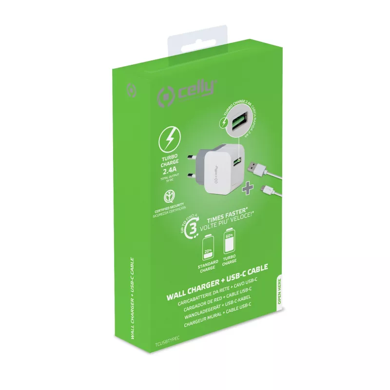 Celly TCUSBTYPEC mobilās ierīces lādētājs Universāls Balts USB Iekštelpu